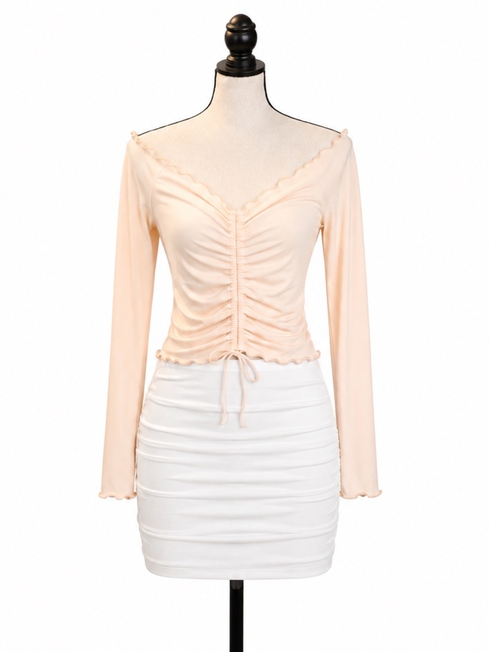 Eloquii Y2K Coquette Ruffled Lettuce-Edge Off-Shoulder Cream Top XXL